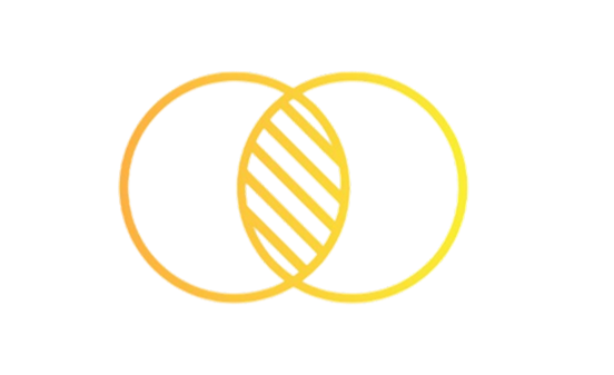 Two overlapping circles, one with diagonal lines, and the other solid, forming a Venn diagram.