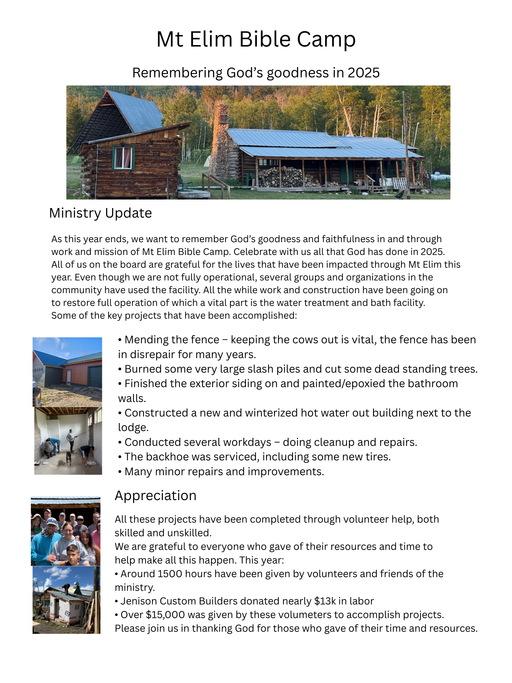 Mt Elim Bible Camp year-end letter
