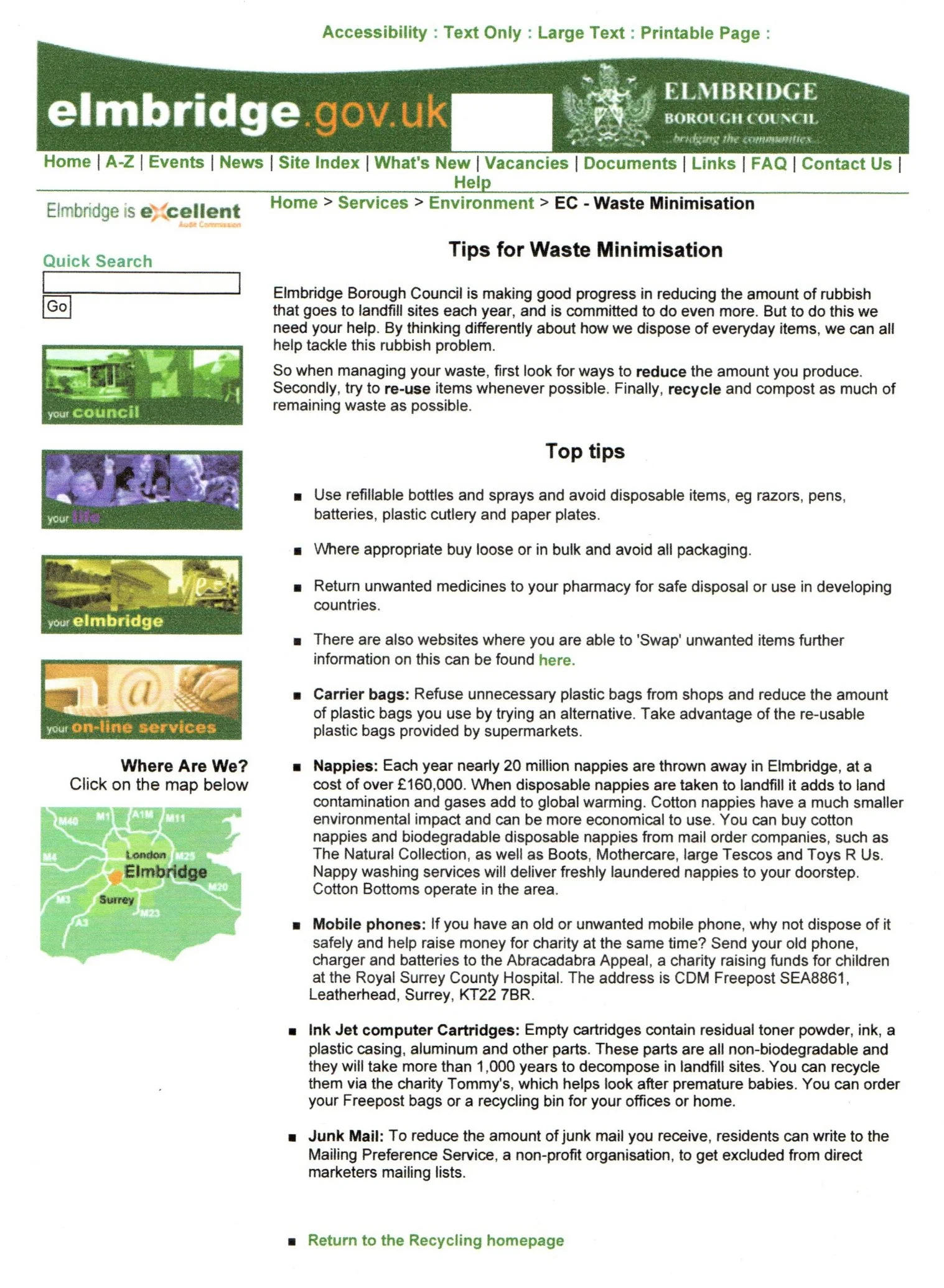 Image of a webpage on a council website demonstrating copywriting services