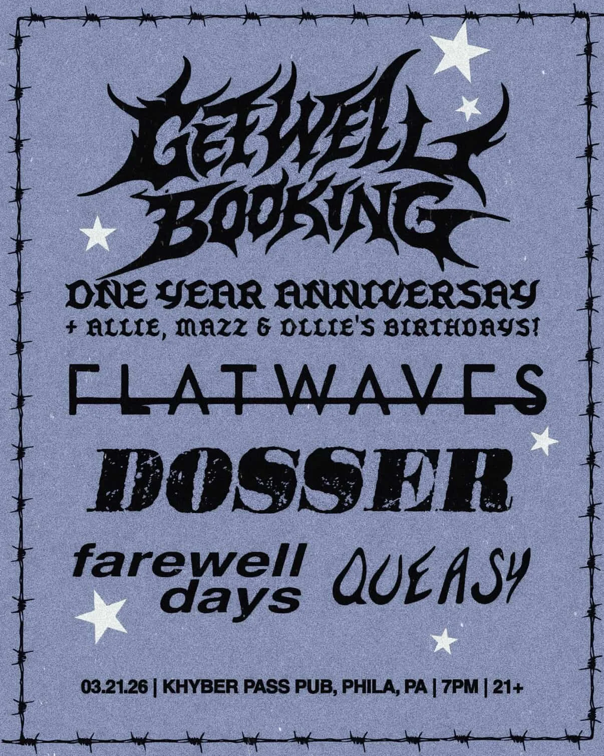 FLATWAVES, DOSSER, FAREWELL DAYS, QUEASY