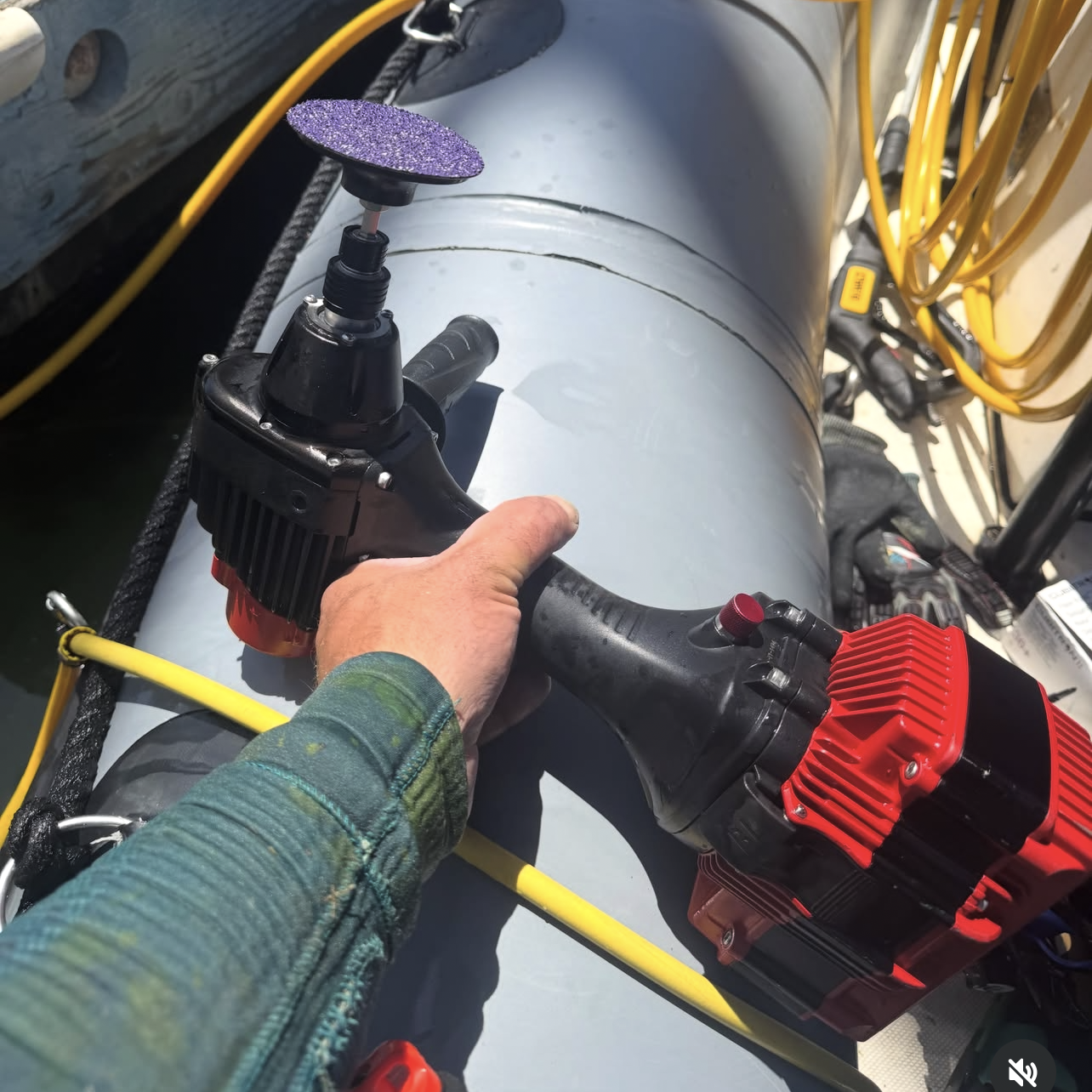 Underwater boat propeller cleaning and polishing with top equipment Nemo. San Francisco Bay Area: Alameda, Ballena Bay, Oakland, San Francisco, Sausalito, Treasure Island, Berkeley, Emeryville (Poseidon Boat Services)