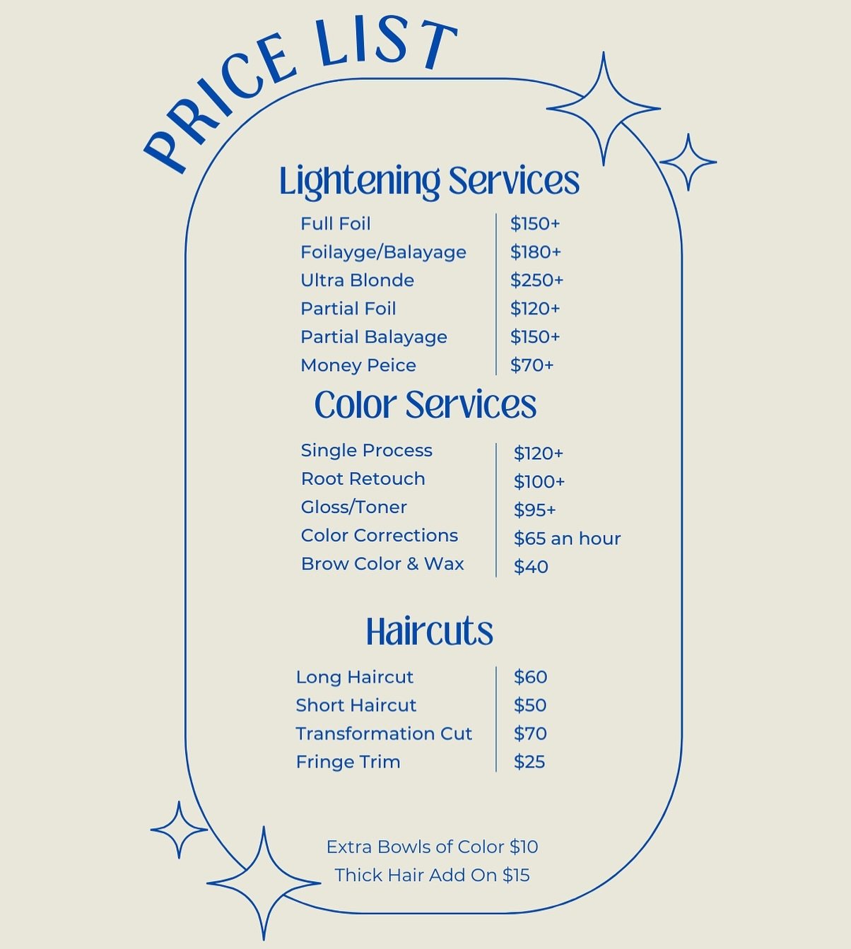 My updated pricing list &hearts;️
Feel free to message me if you have any questions at all !! 
Go to hairsalonkc.com or call 816-931-3030 to book , just ask for Dani !! Can&rsquo;t wait to get you in my chair 🫶🏻
