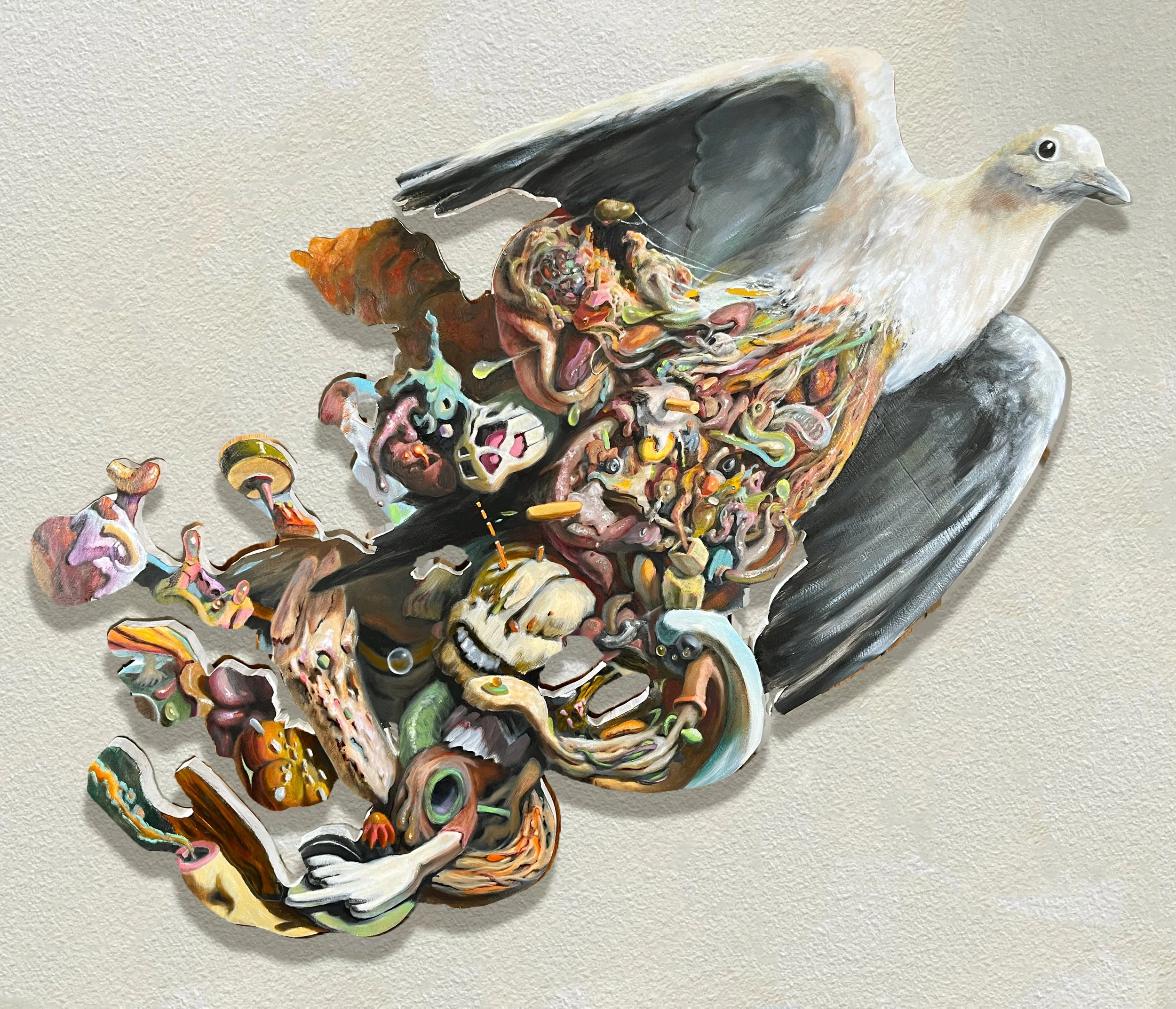 Dove, 2025, oil on wood, 26 x 32 inches