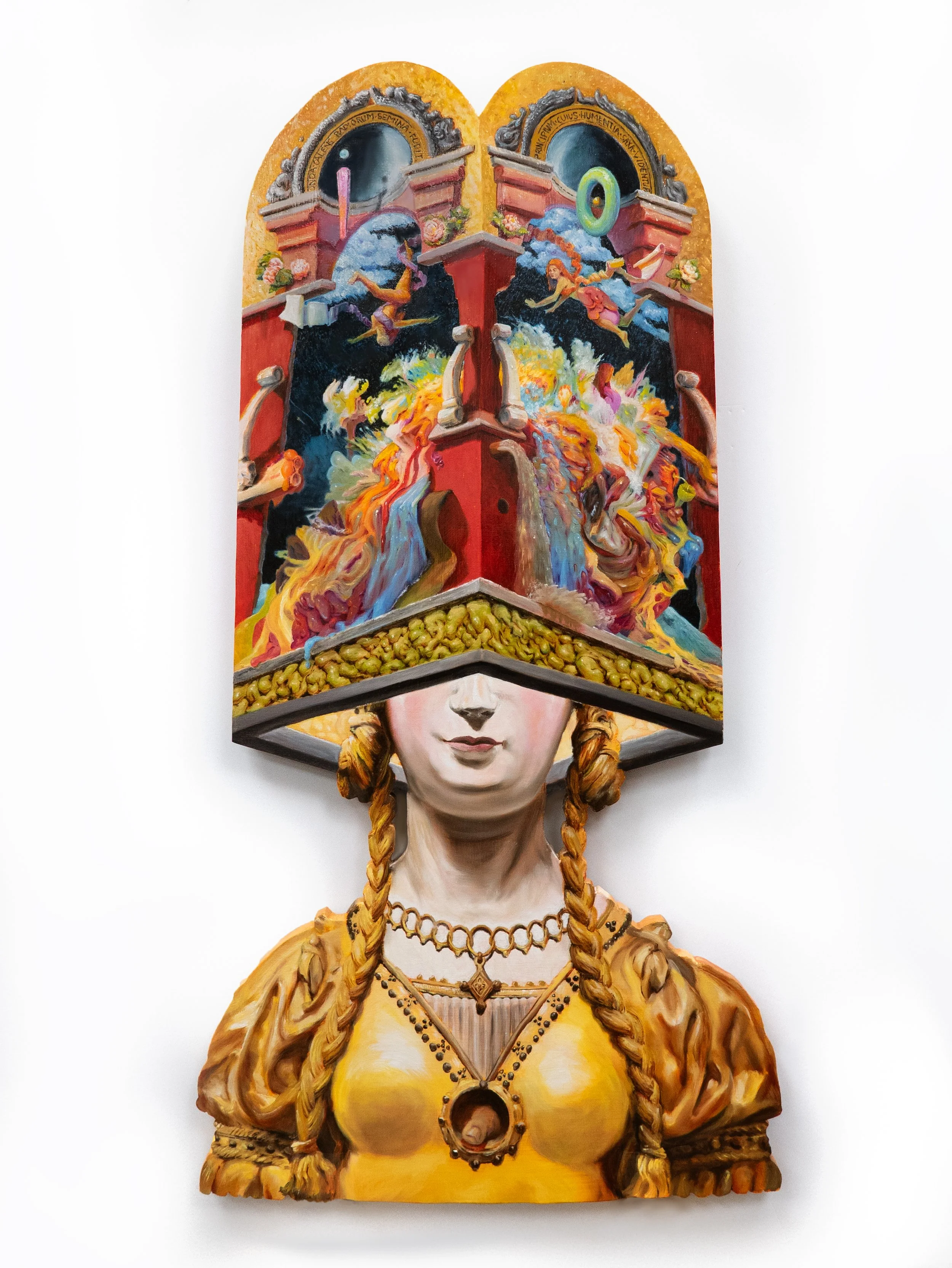 Materia Meminit, 2025, oil on wood, 43 x 18 inches