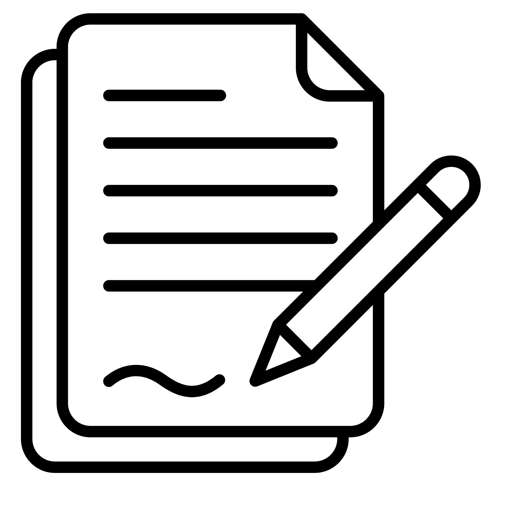 Outline of a clipboard with a piece of paper and a pen.