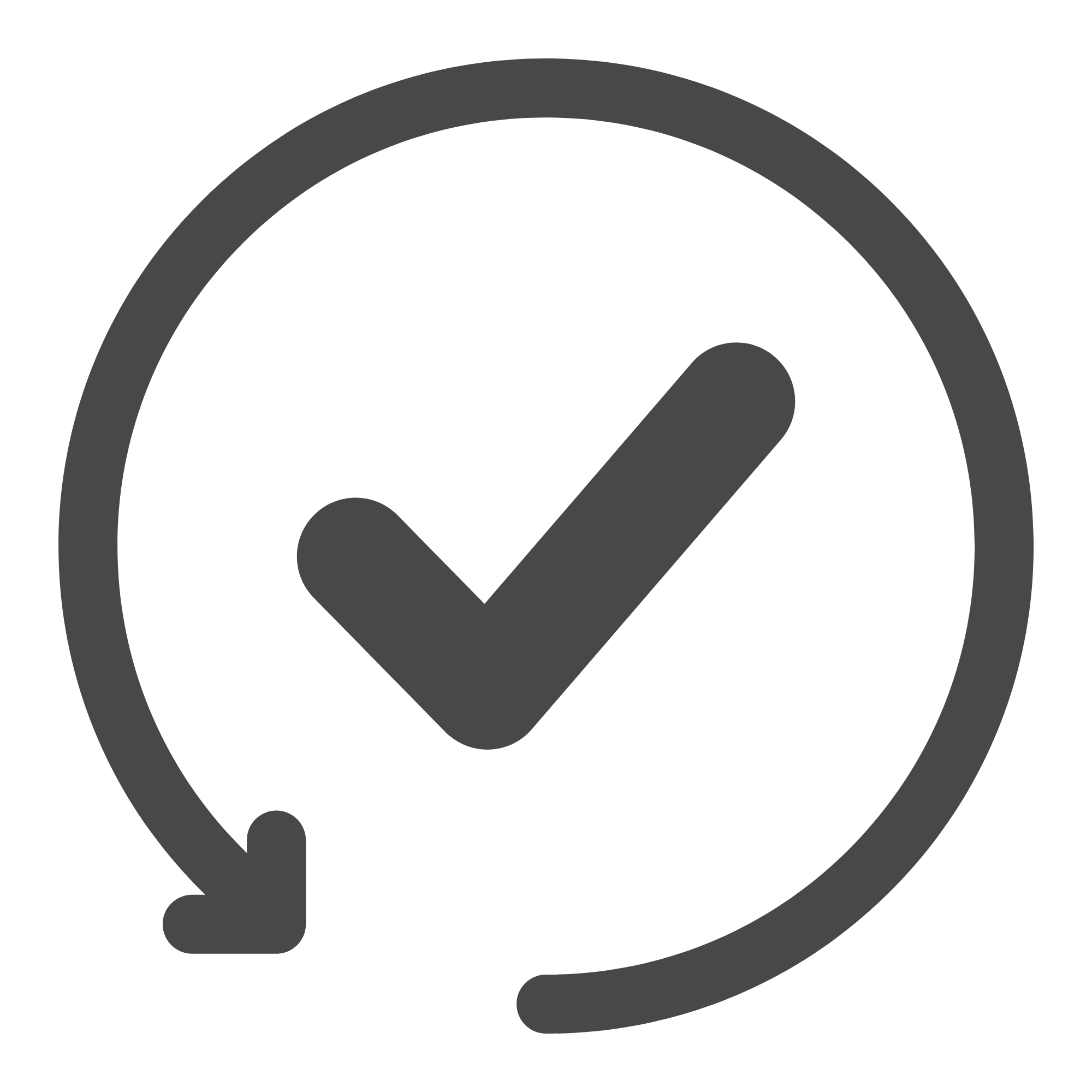 Gray circular arrow surrounding a check mark and a white circle with a dot, symbolizing approval or completion.