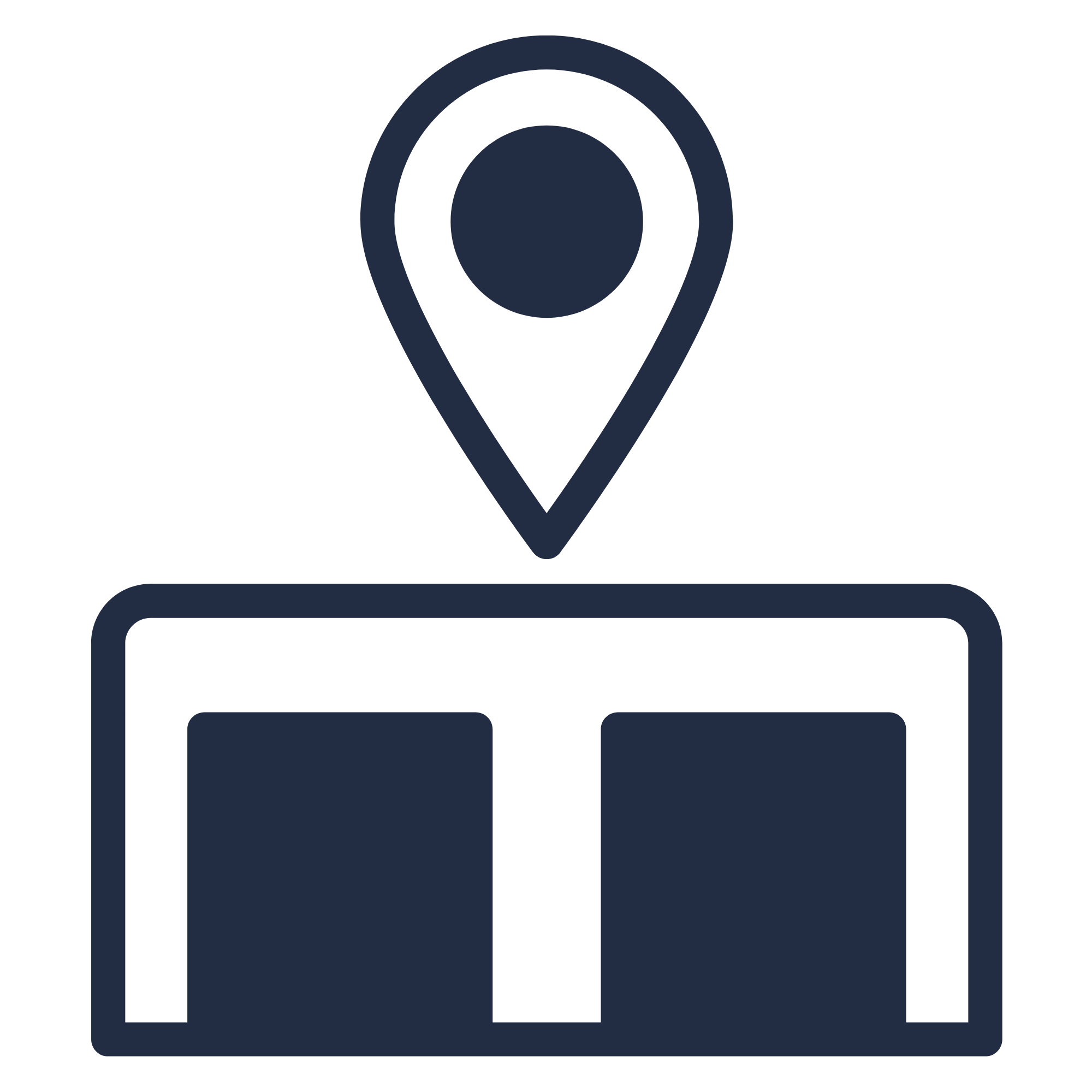 Map marker icon above a rectangular bar chart or graph.
