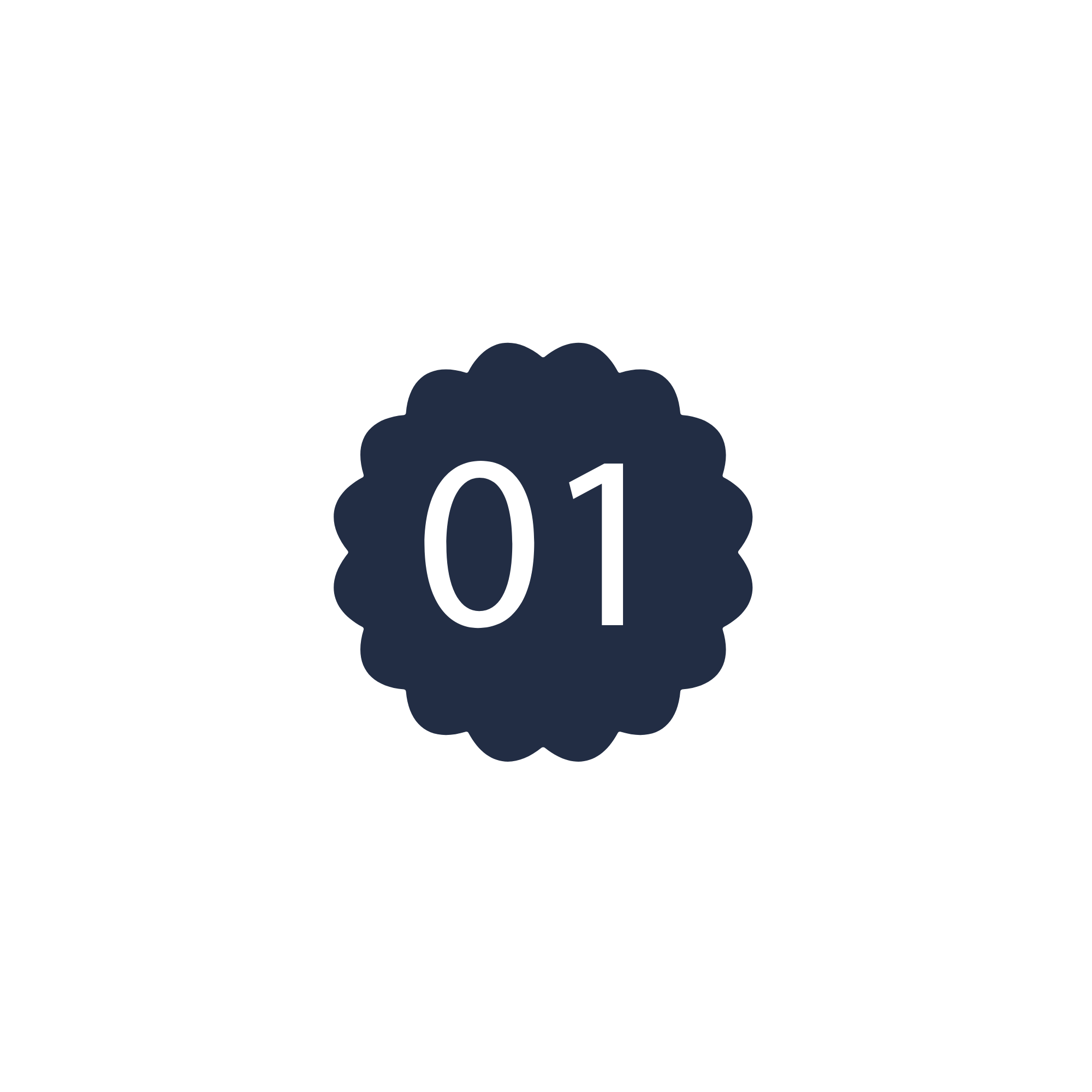 Number one in a dark blue badge with a scalloped border, centered on a black background.