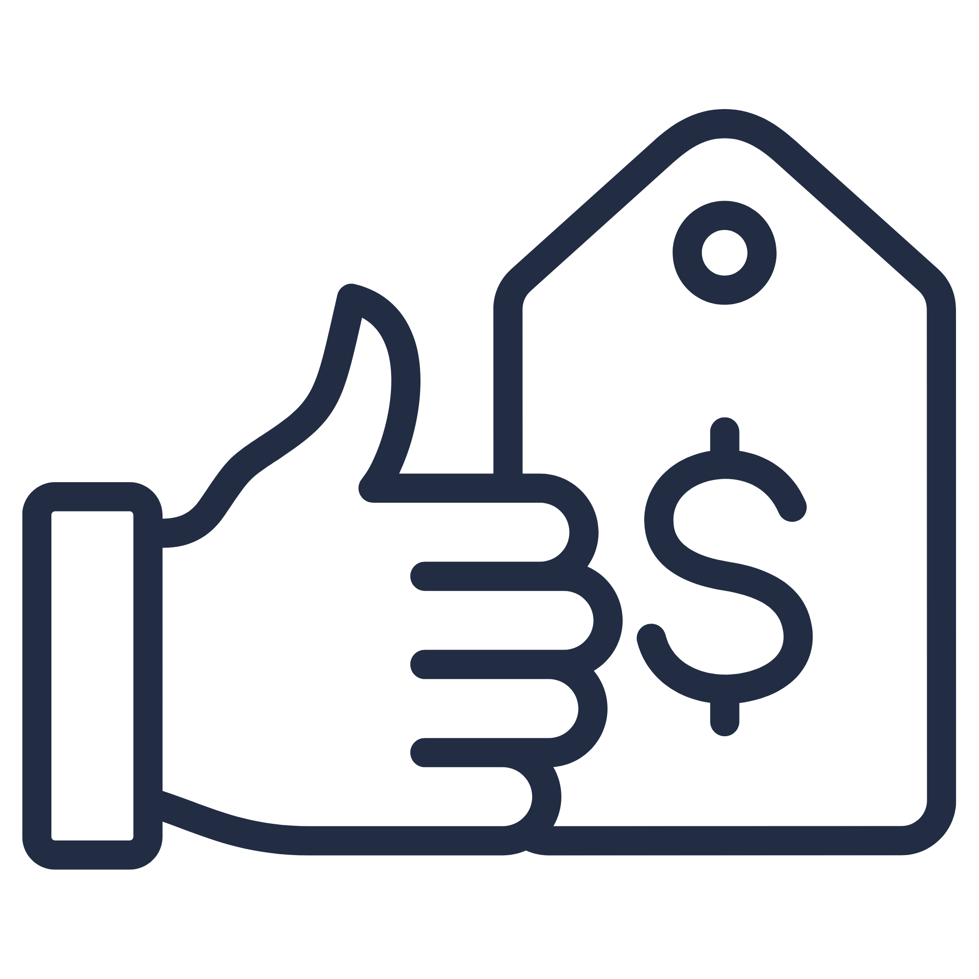 Line drawing of a hand giving a thumbs-up next to a price tag with a dollar sign.