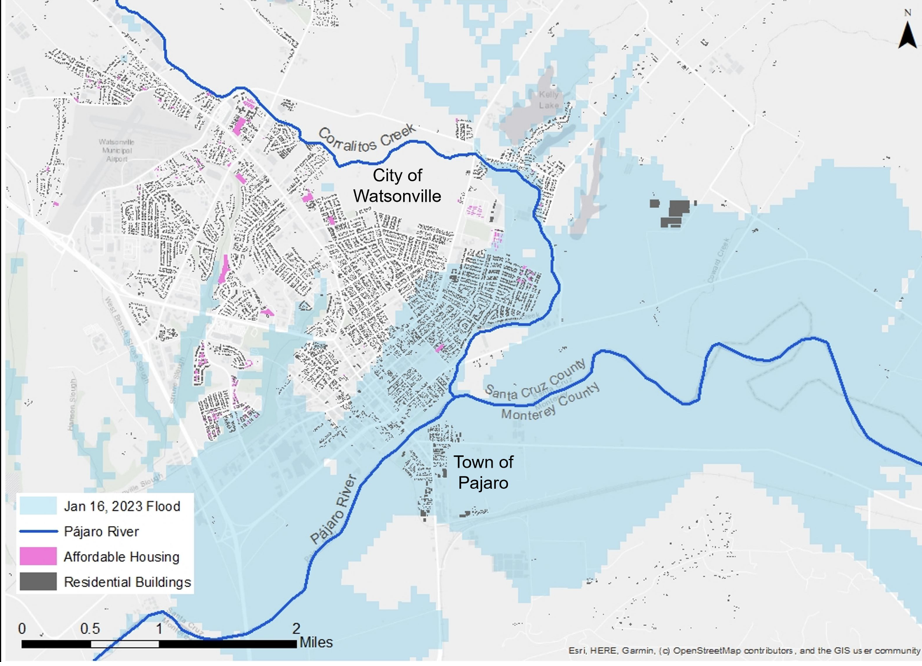 Map of possible areas of flooding in the Pájaro Valley