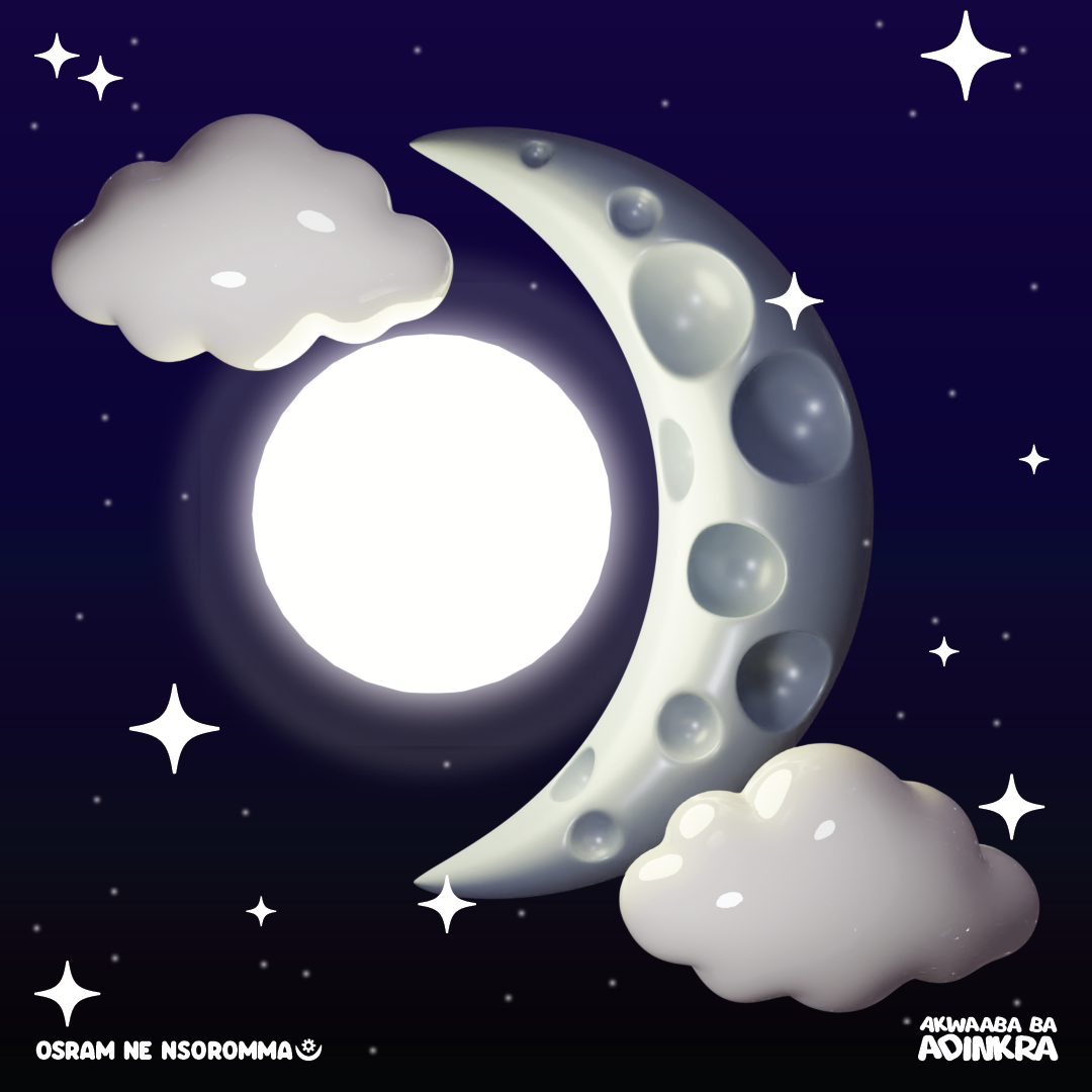 Moon & Star: This symbol represents marriage, faithfulness, fondness, harmony, loyalty, and femininity. It originates from the proverb ‘Kyekye pe awarre/The North Star loves marriage.” The Star always awaits the return of her husband, the Moon.