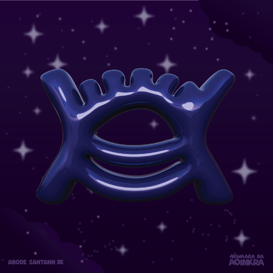 Universe/Adobe Santann: Originating from the proverb “Abode santann yi firi tete, firi Odomankoma;.../ This panorama of creation is from time immemorial, from God...” This symbol represents the totality of the universe. The symbol incorporates motifs