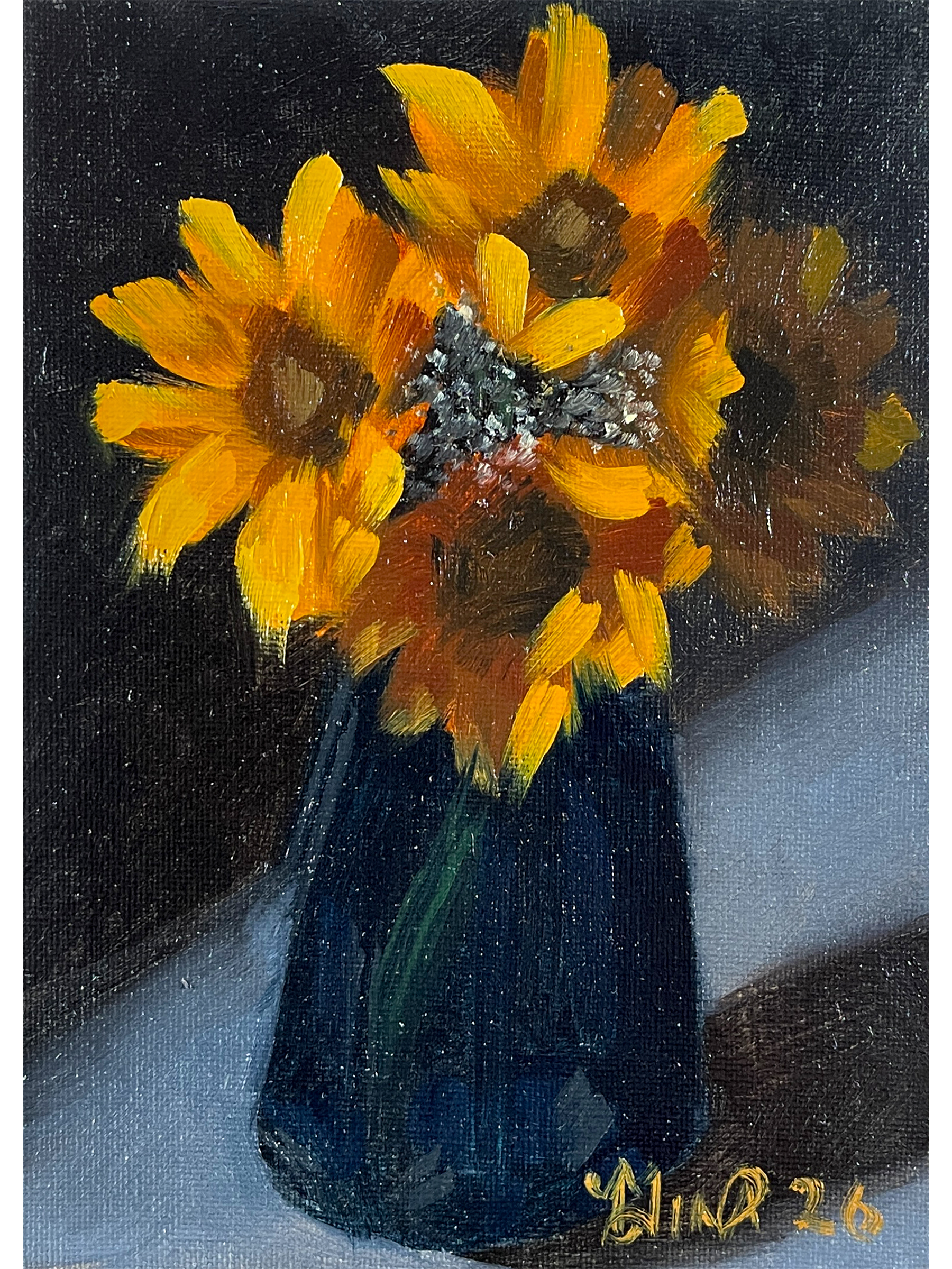 Sunflowers in a Blue Vase