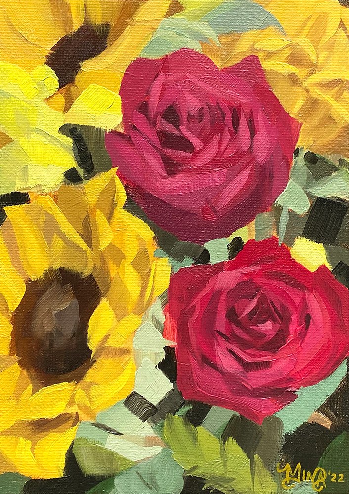 Sunflowers and Roses