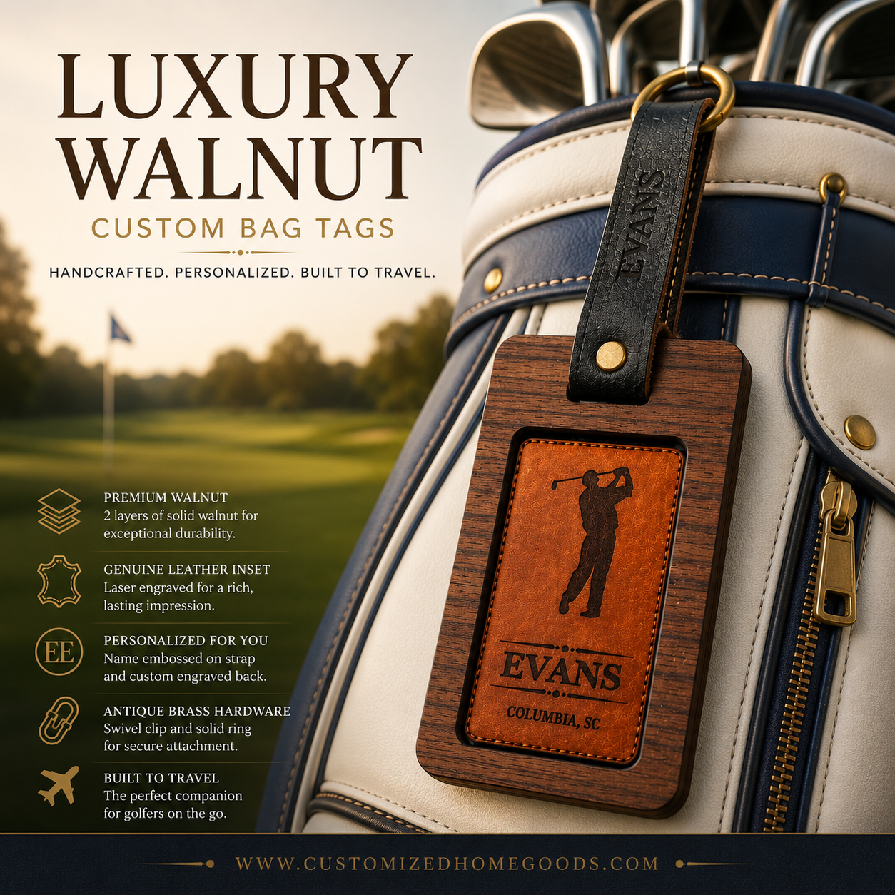 Luxury Walnut Golf Bag Tags
