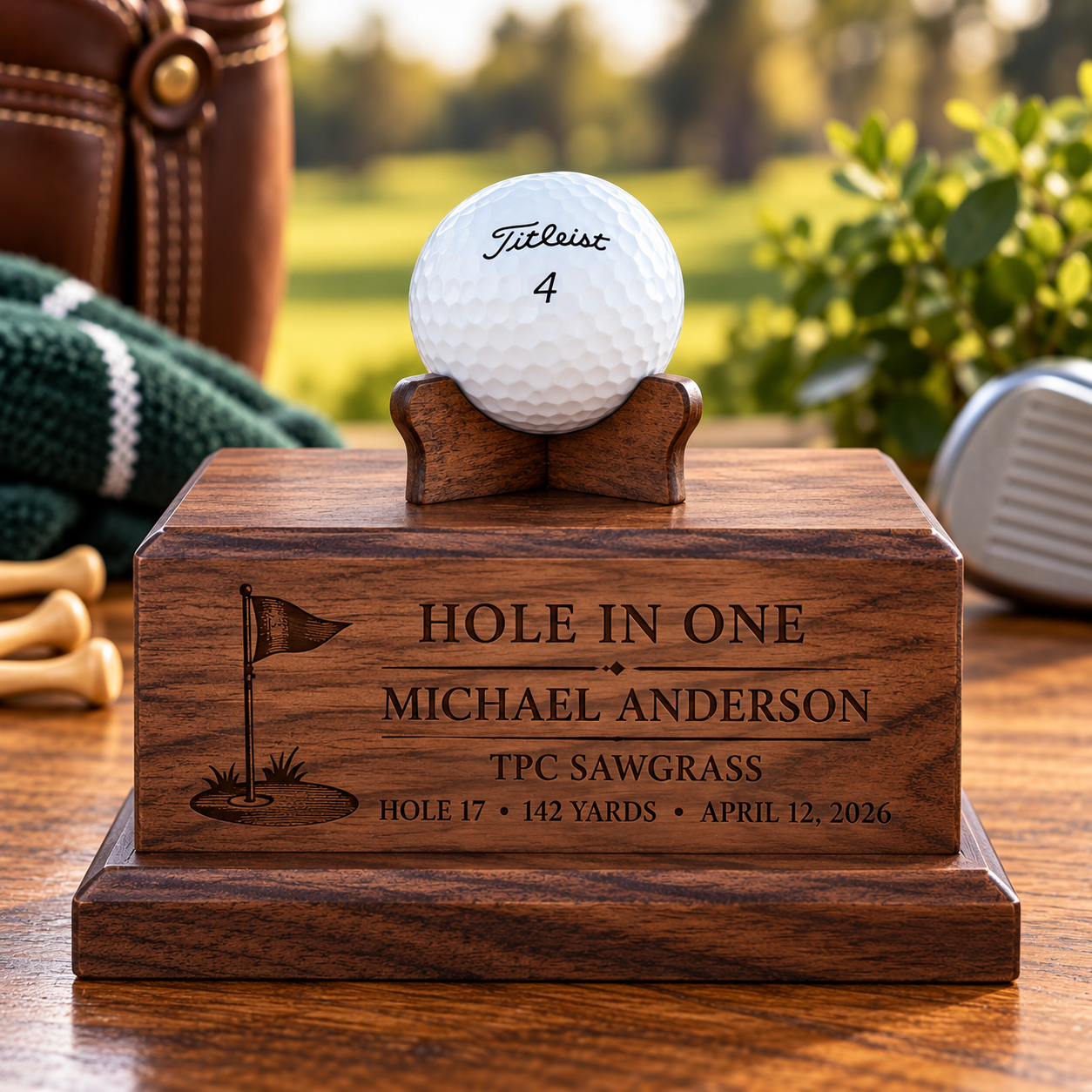 Engraved Hole-in-One Golf Trophy | Golf Ball Display