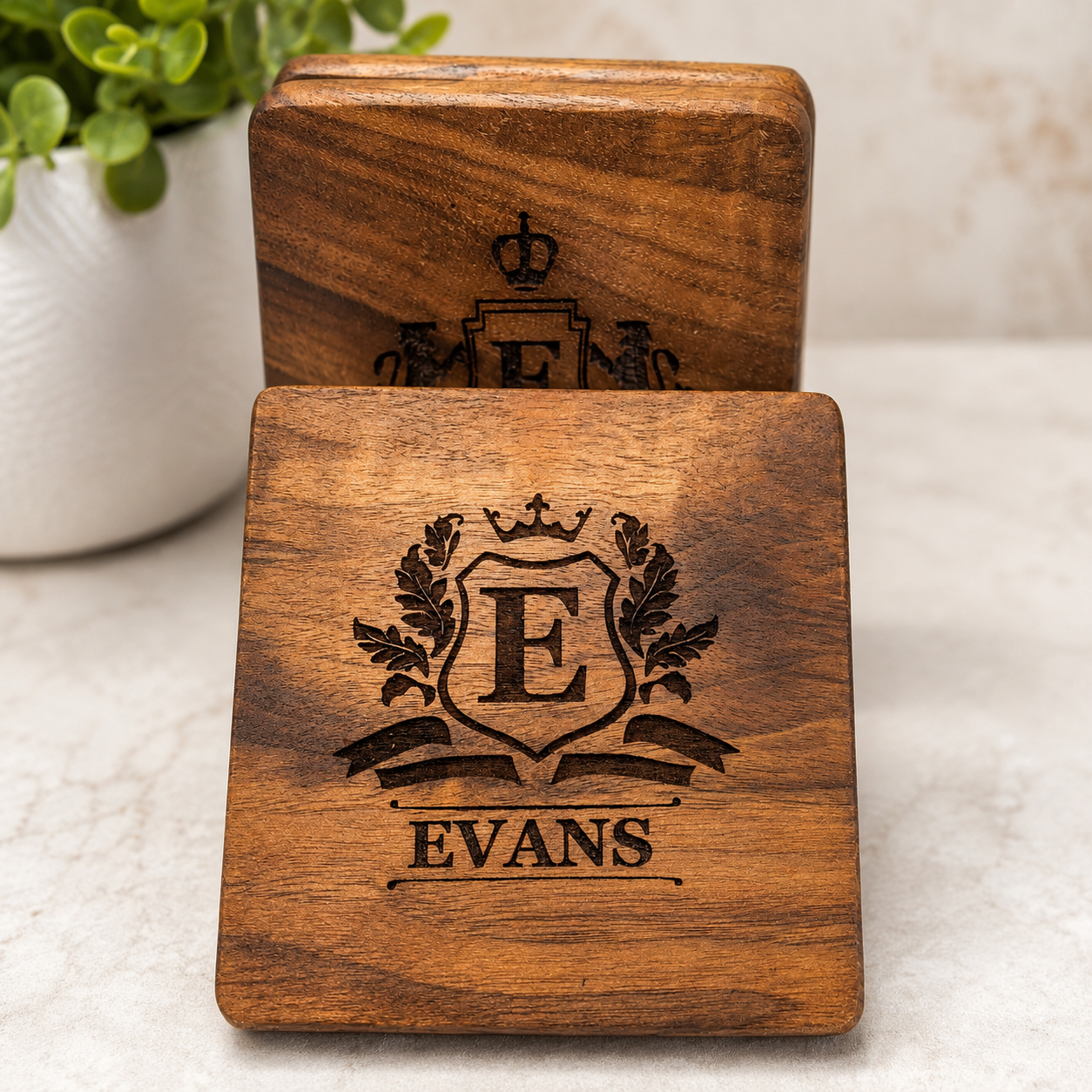 Handcrafted Personalized Black Walnut Coasters | Custom Black Walnut Wood Coaster Set