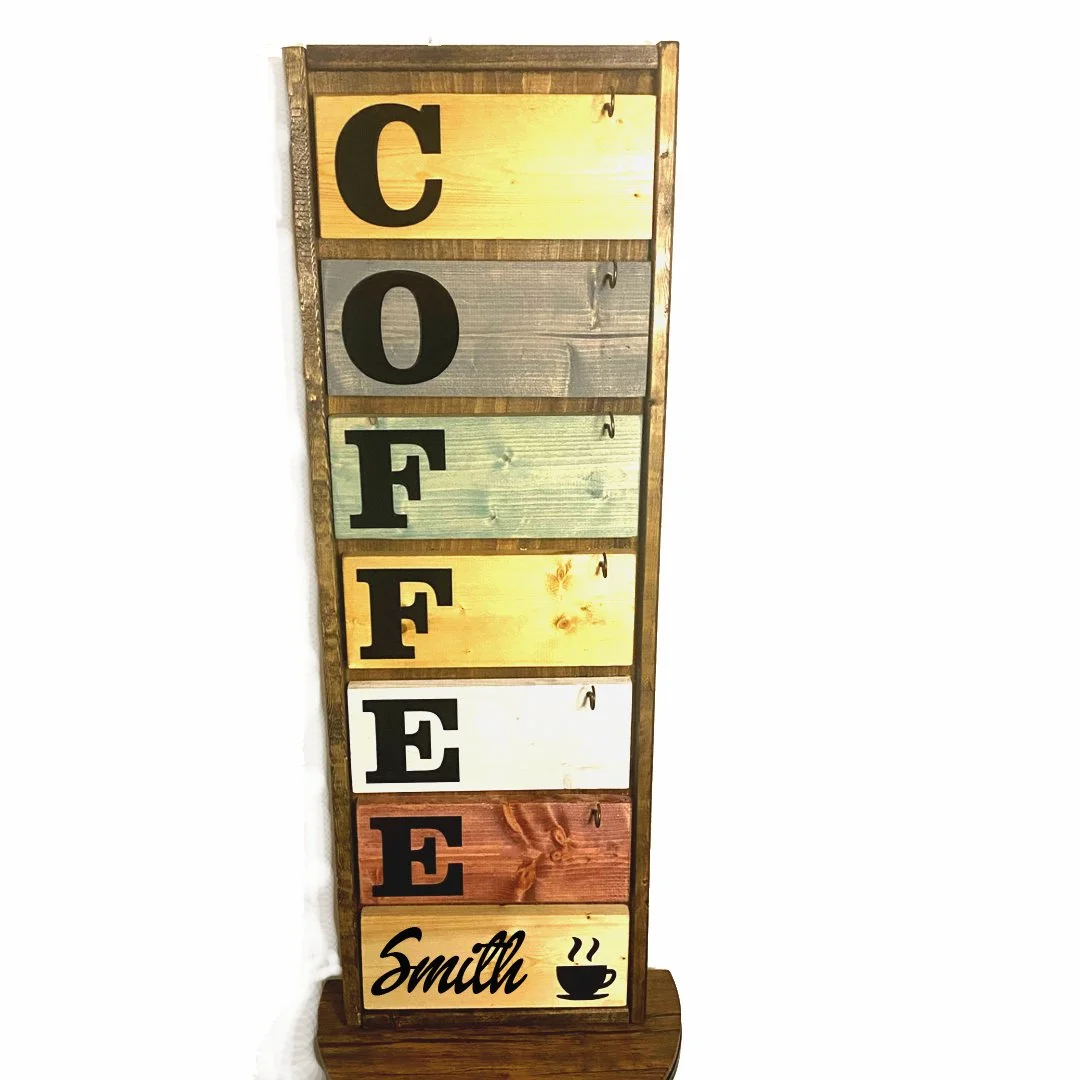 coffee bar, coffee station, coffee cart, coffee stand, coffee bar signs, coffee mug holder
