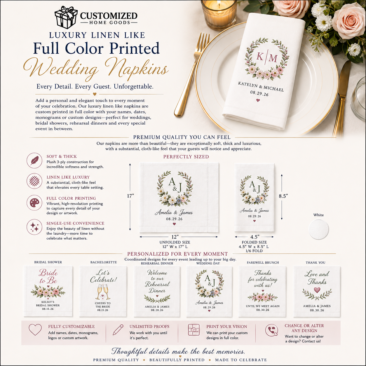 Personalized Luxury Wedding Napkins