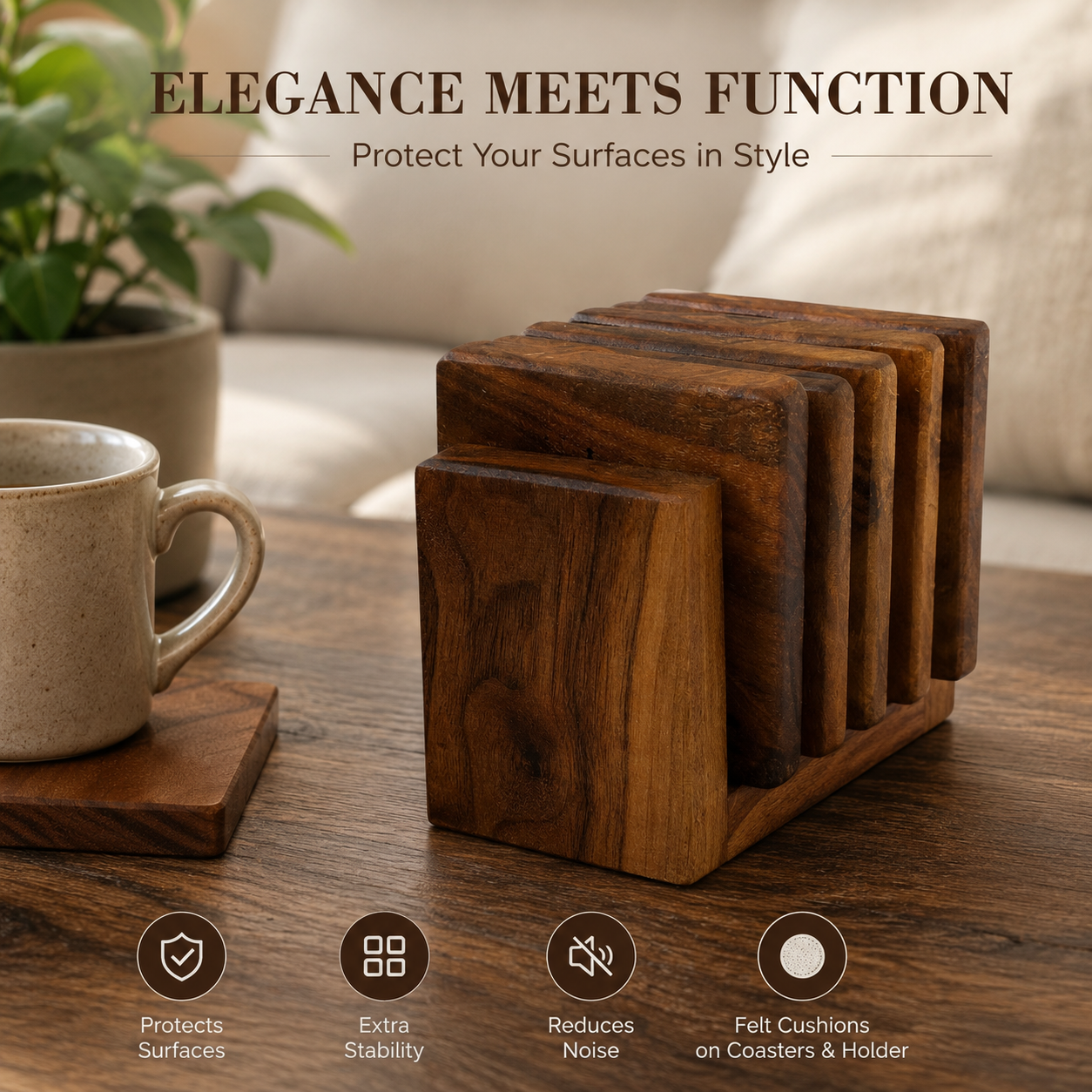 Luxury Personalized Walnut Coaster Set for Coffee Table and Home Decor