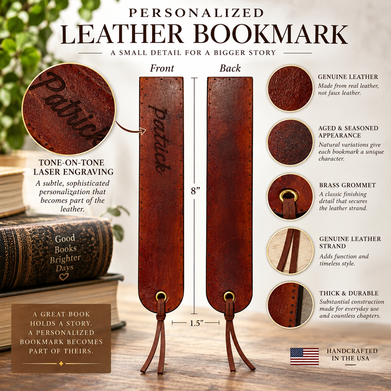 Personalized leather bookmark| custom leather bookmark