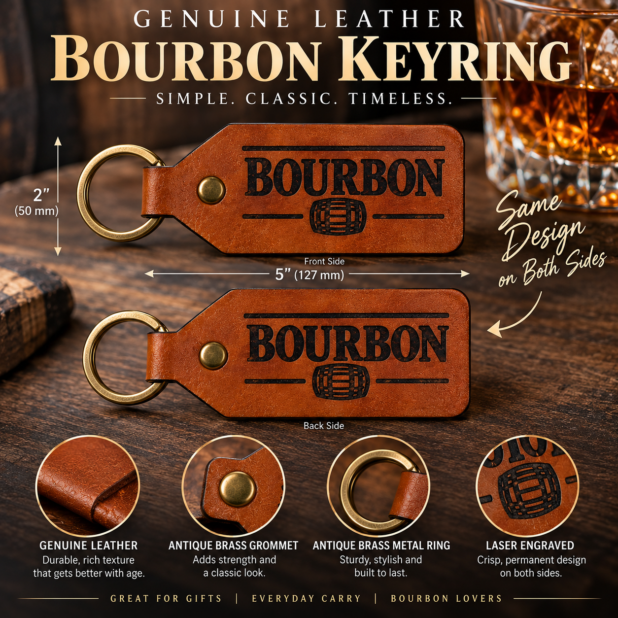 bourbon leather keyring