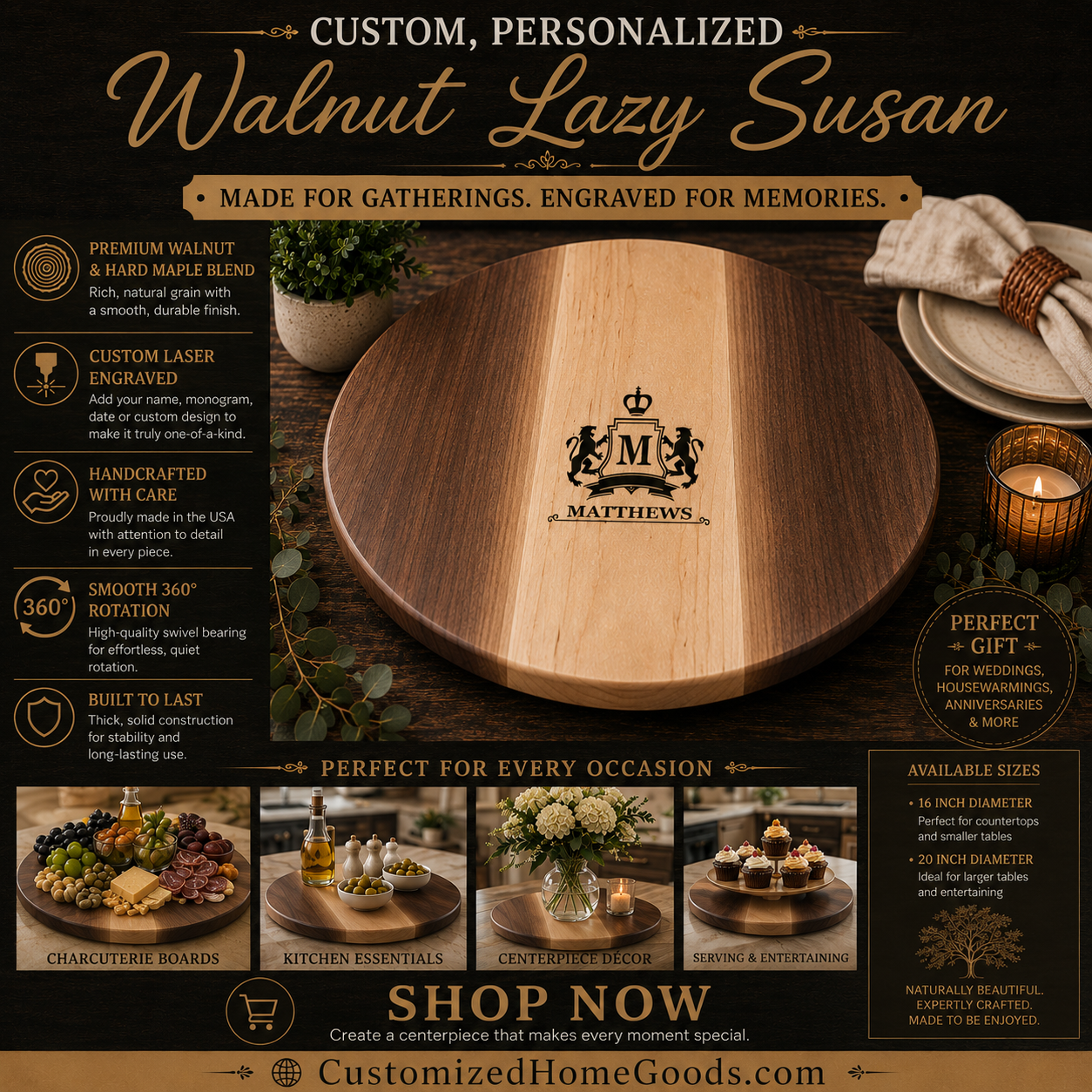charcuterie lazy susan | personalized housewarming gift