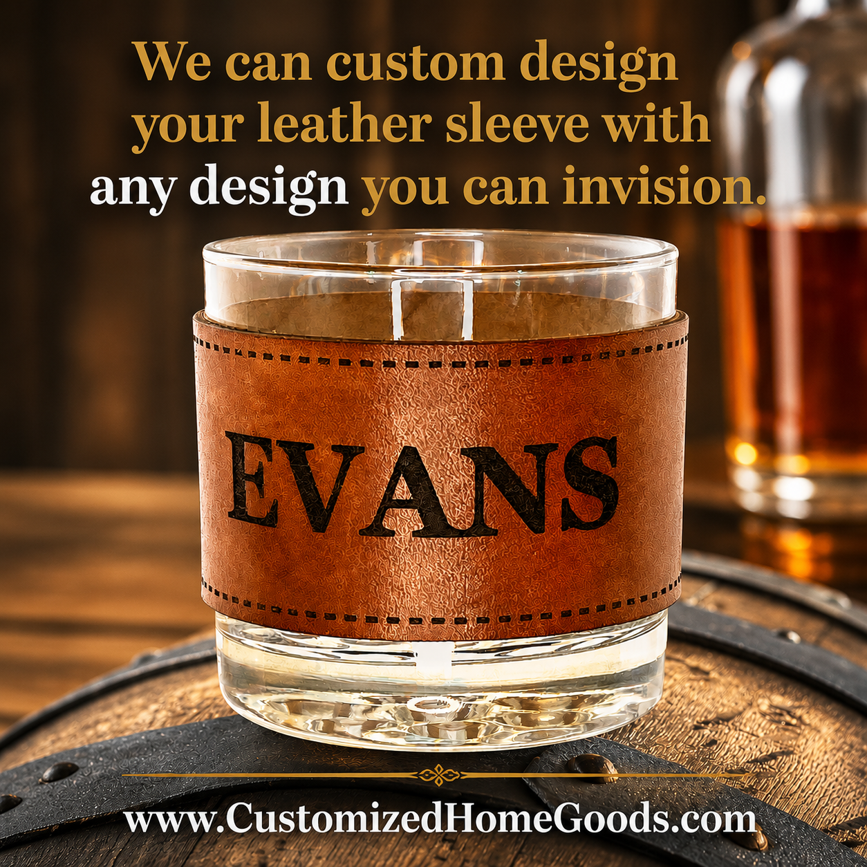 Whiskey Glasses | Personalized Bourbon Glass Leather Sleeve