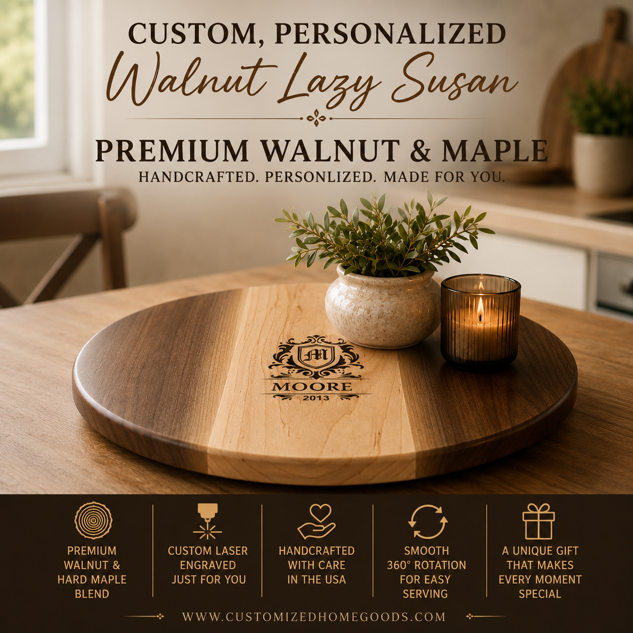 engraved lazy susan | wooden lazy susan