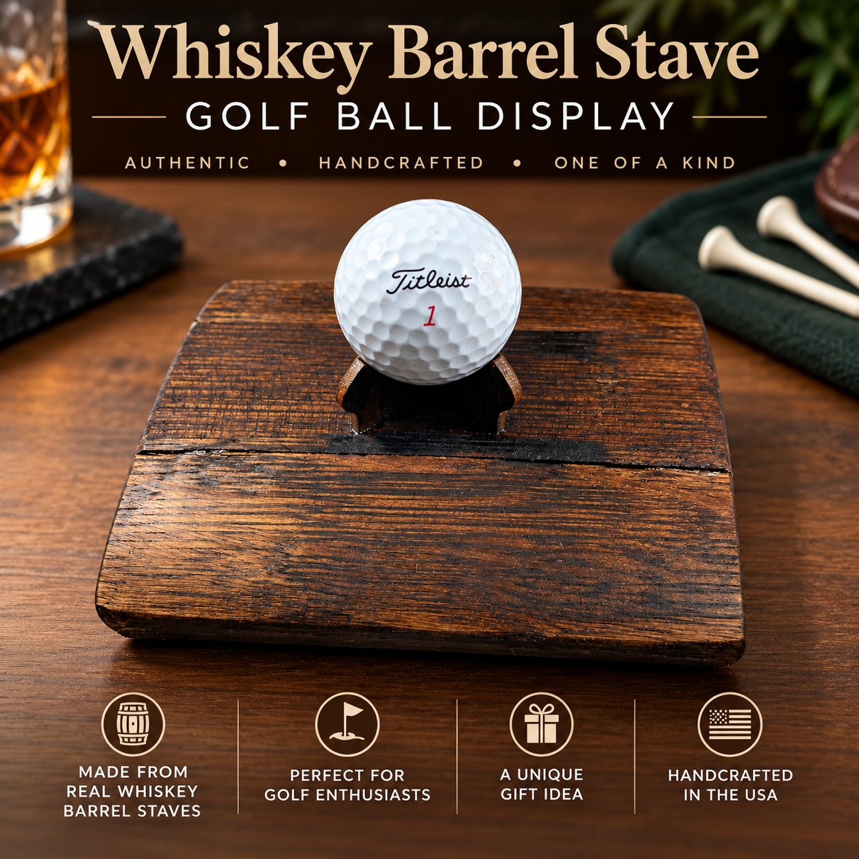 whiskey barrel golf display