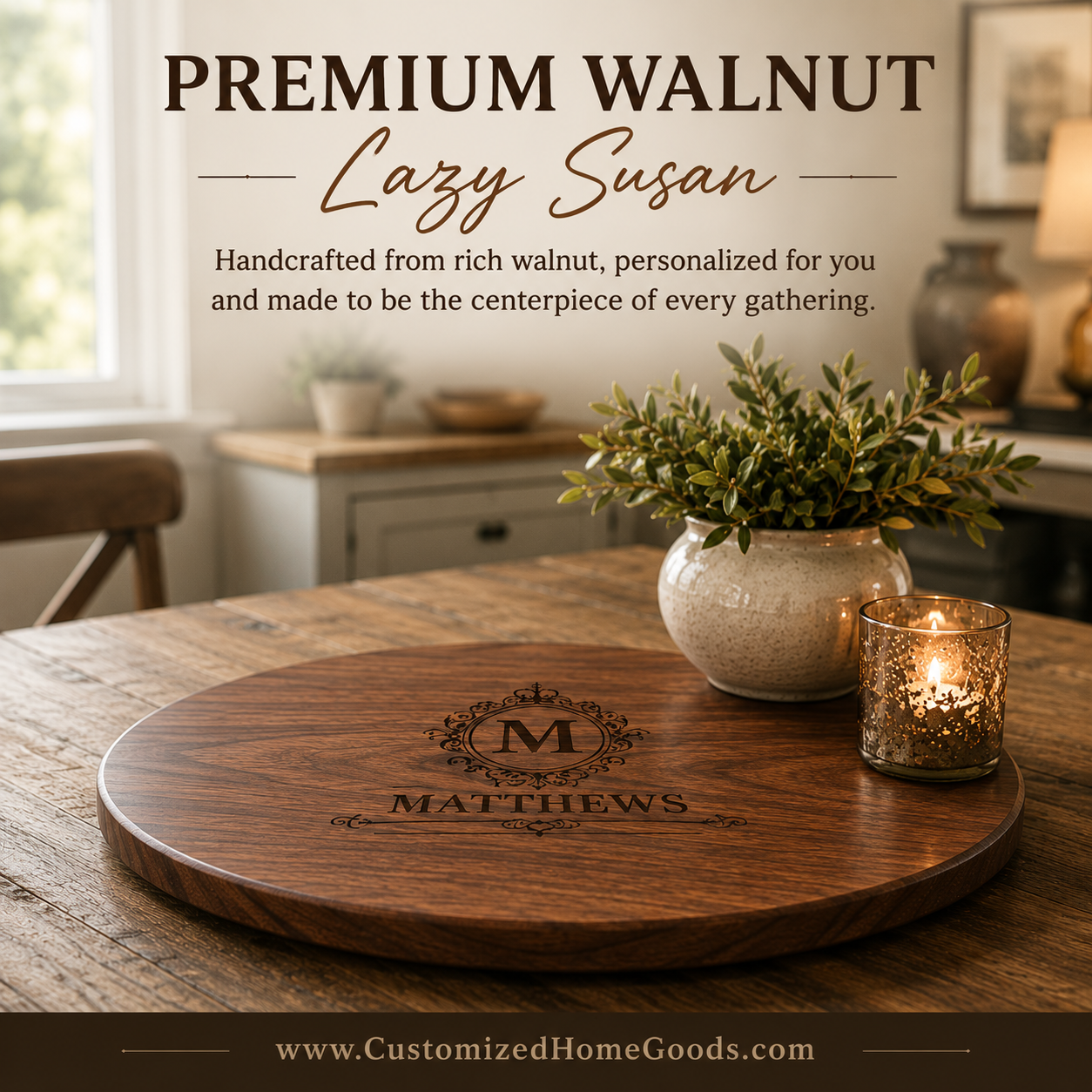 premium walnut lazy susan _ Customized home goods