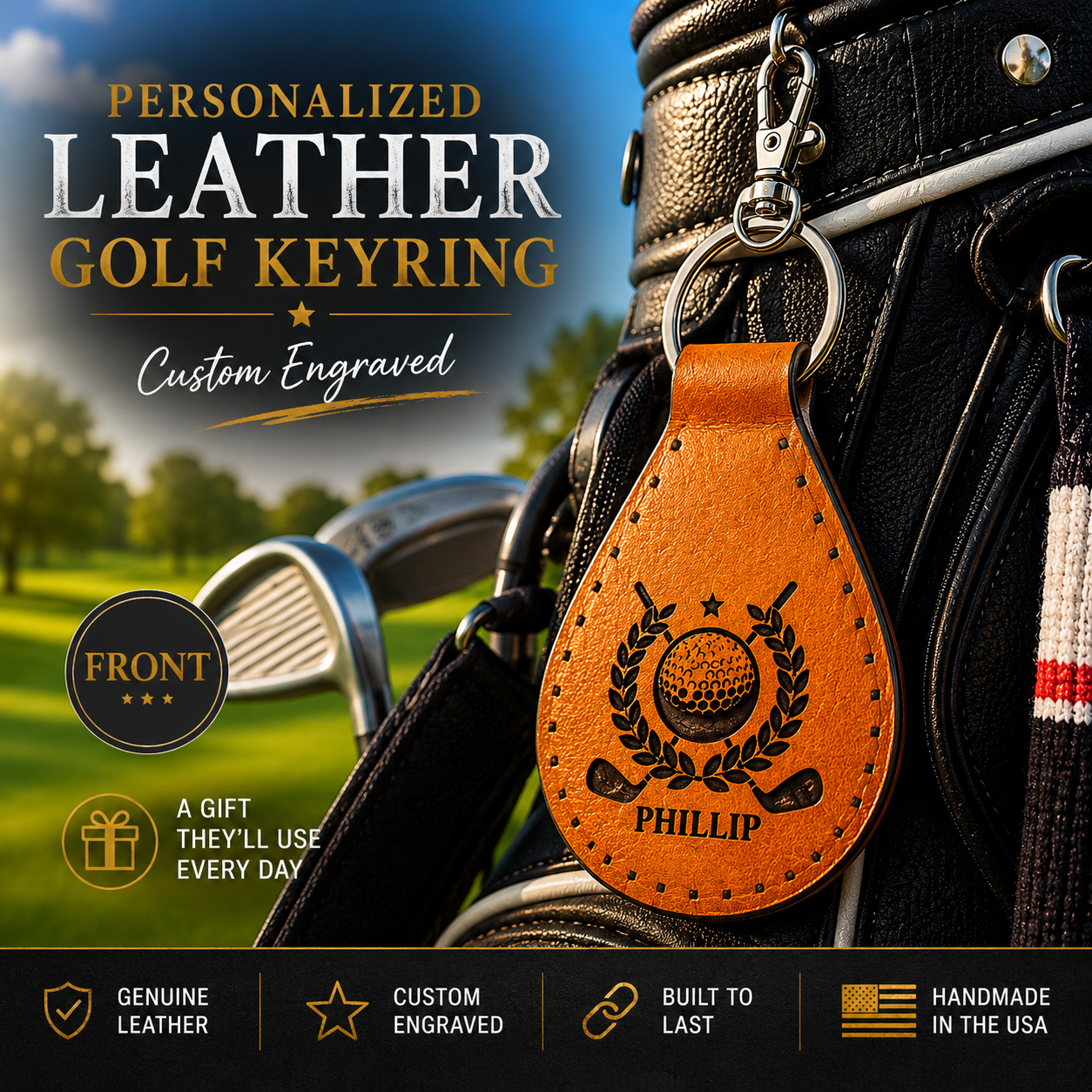 Genuine Leather Keyring | Golfer Birthday Gift