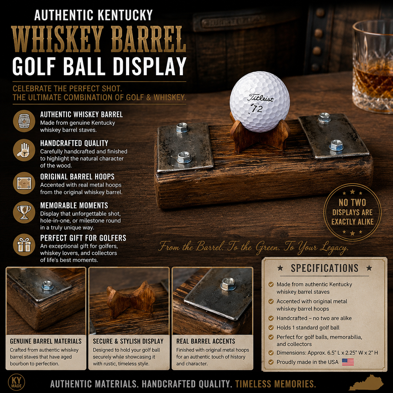 Bourbon | Whiskey Barrel Stave - Single Golf Ball Display (Copy)