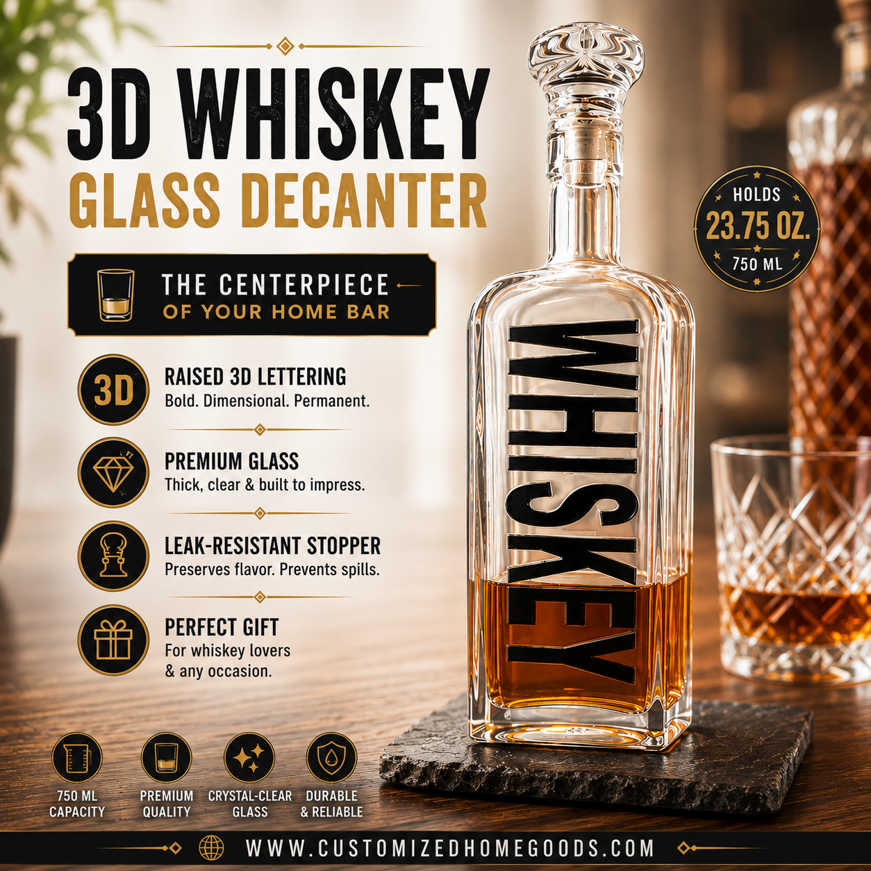3D WHISKEY GLASS DECANTER