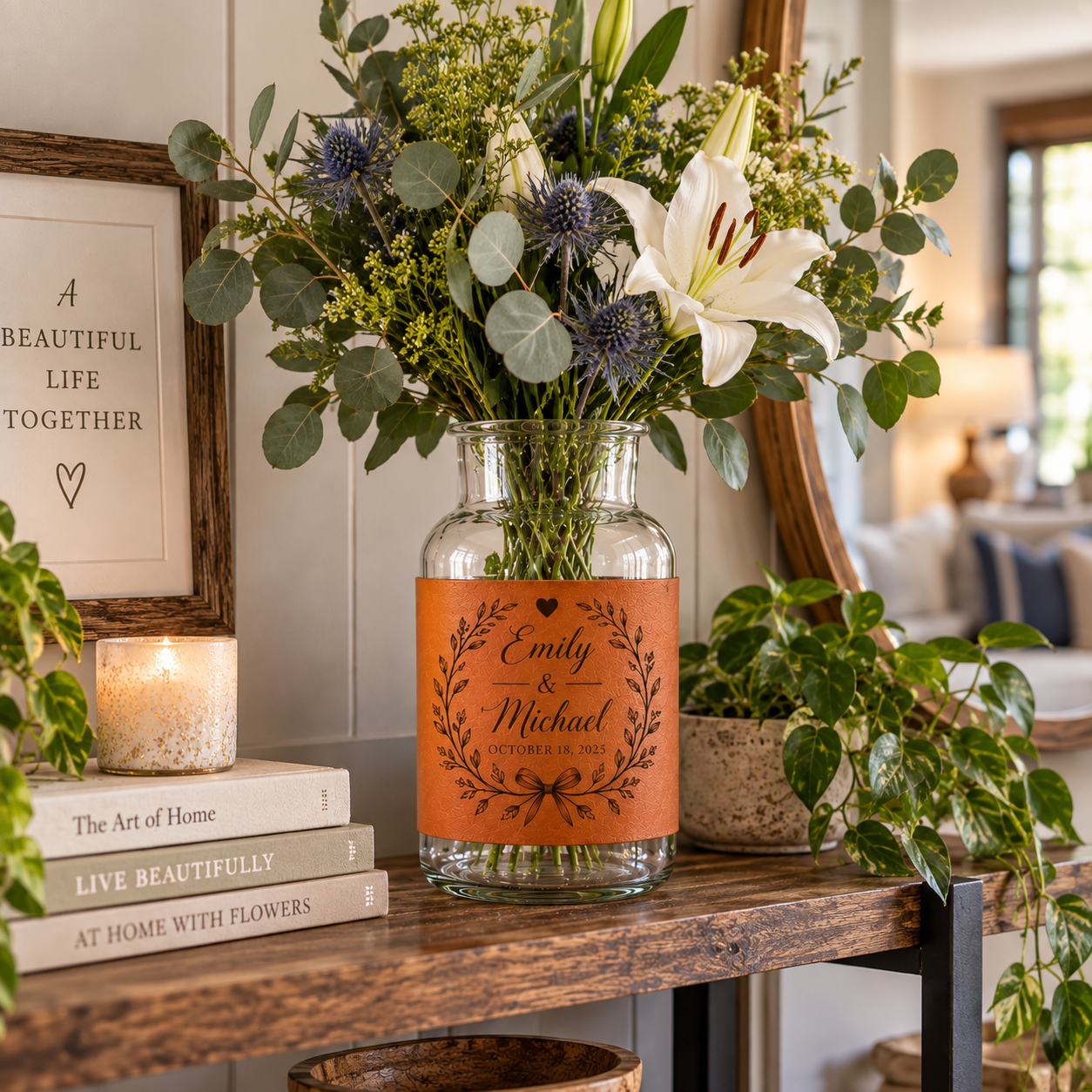 leather wrapped vase