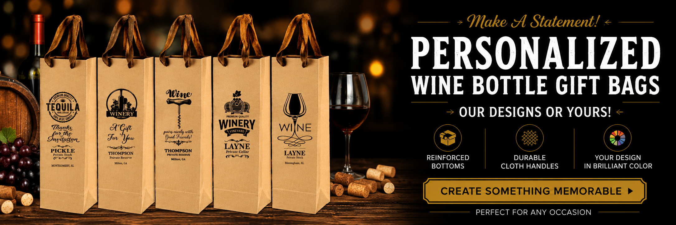 Personalized Wine Bottle Gift Bags