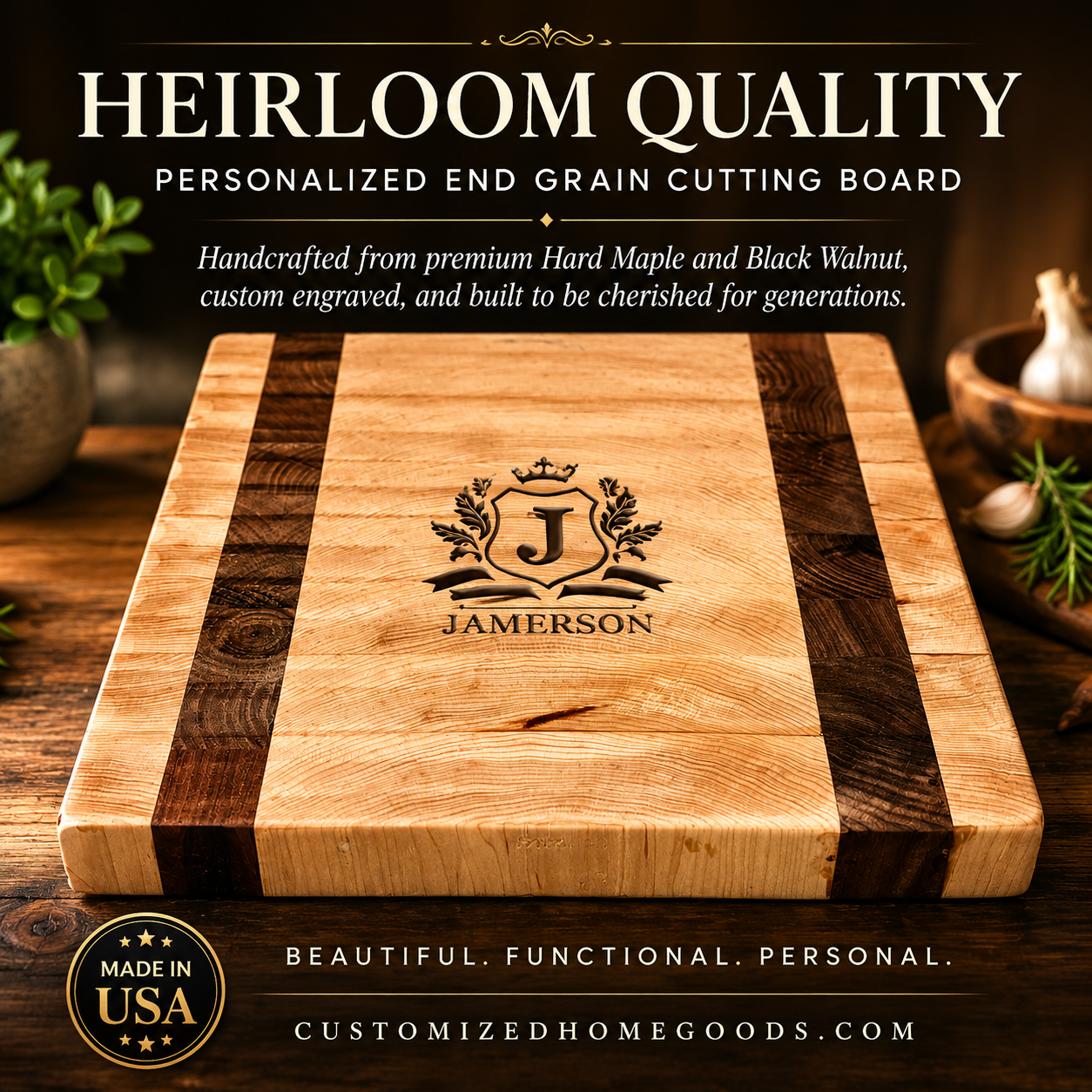 Personalized Hard Maple \ Black Walnut  Cutting Board