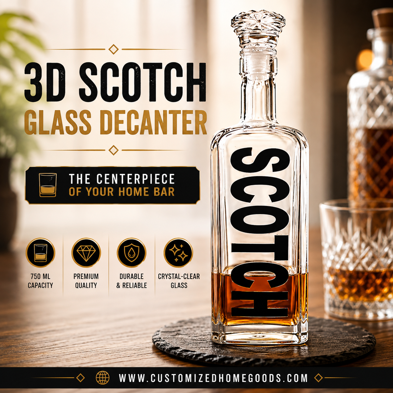 3D Glass Scotch Decanter