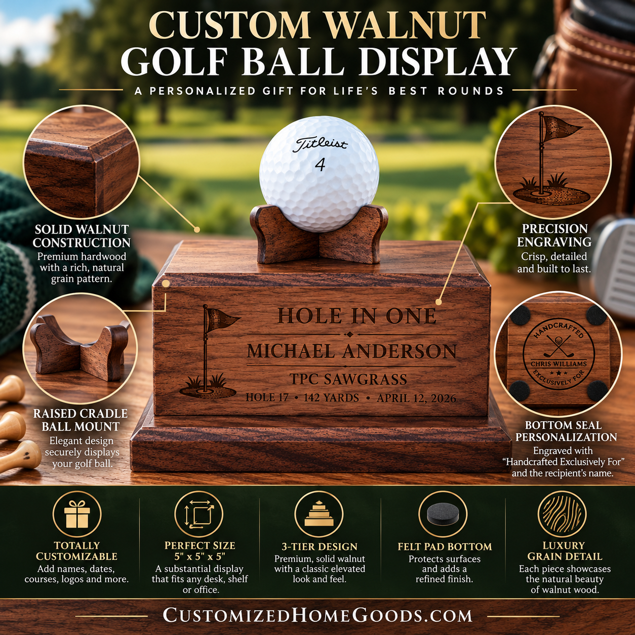 Custom Walnut Golf Ball Display