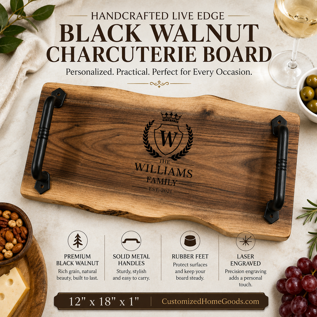 Custom walnut charcuterie board