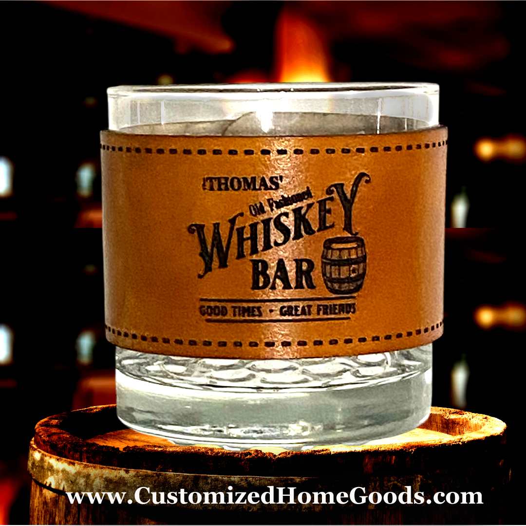 Custom Whiskey Glasses | Personalized Whiskey Glass Leather Sleeve