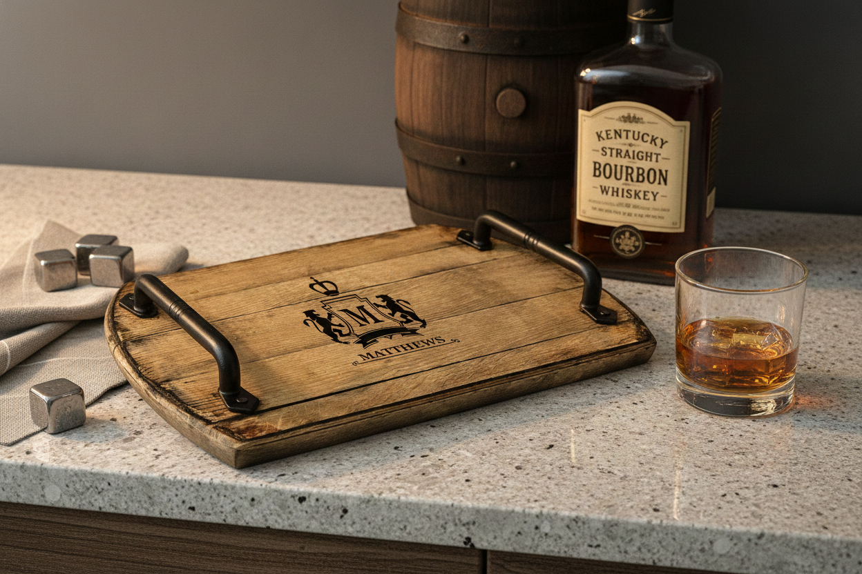 whiskey barrel serving tray | Bourbon barrel lid serving tray