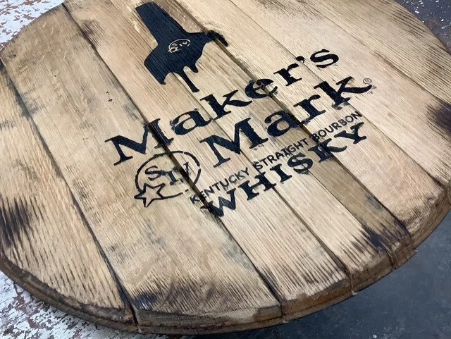 Vintage Maker’s Mark distillery barrel lid reclaimed | Handmade decor from Maker’s Mark bourbon barrel head oak |