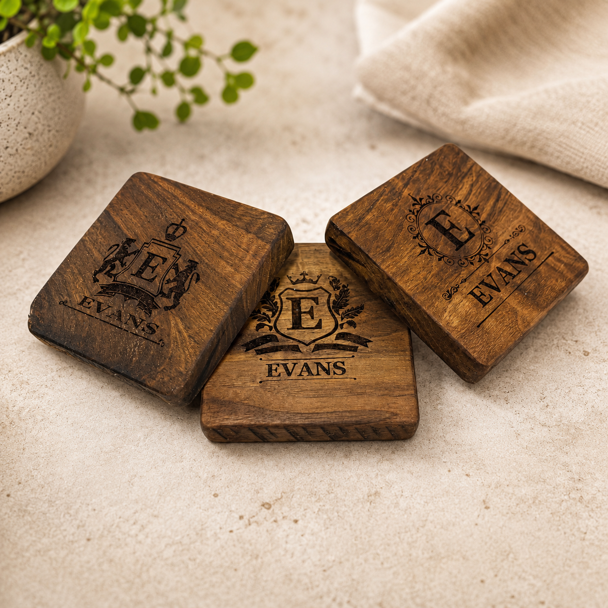 Custom Engraved Walnut Drink Coasters | Unique Personalized Gift for Any Occasion