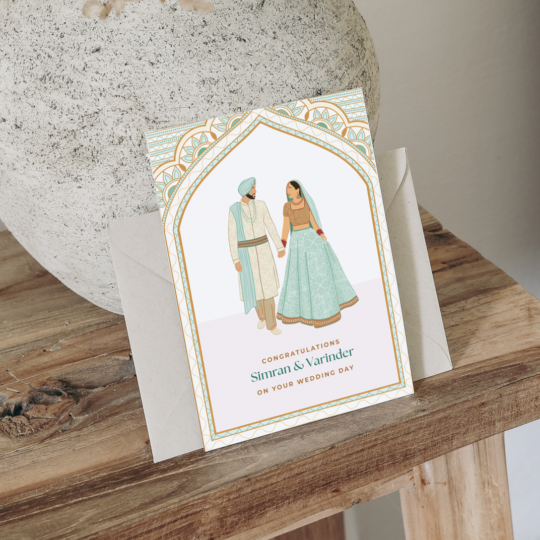Mint Sikh Bride and Groom Wedding Card
