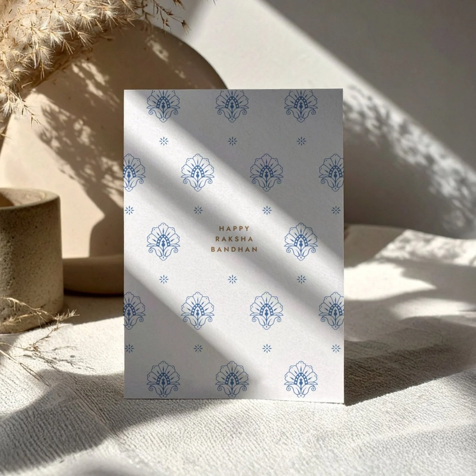Luxury Blue Floral Print Raksha Bandhan Card