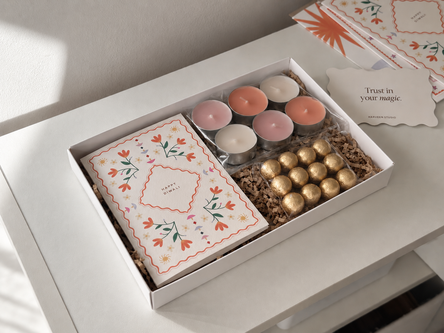 Elegant Diwali Gift Box Flat Lay.png