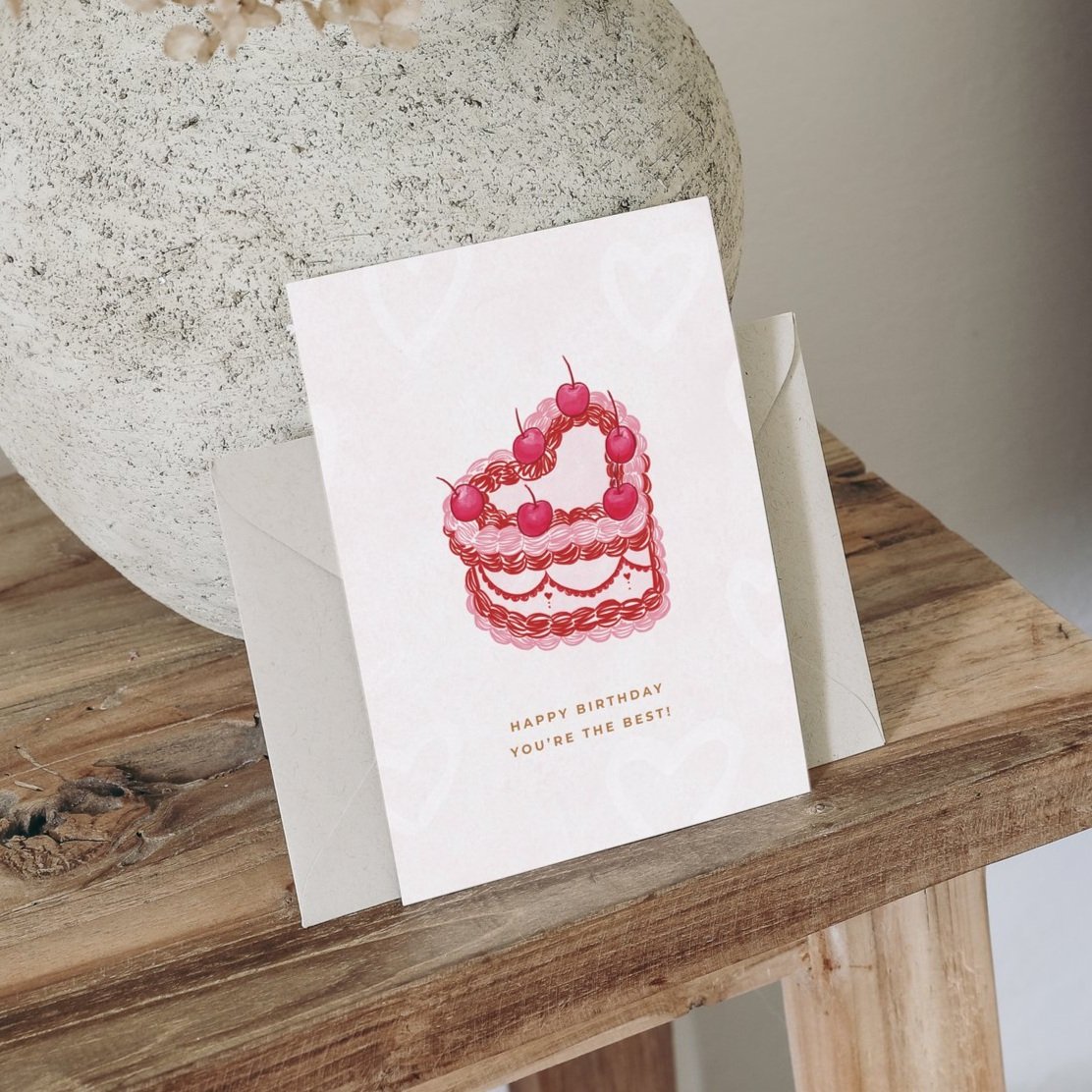 Coquette Heart-Shaped Cake Birthday Card