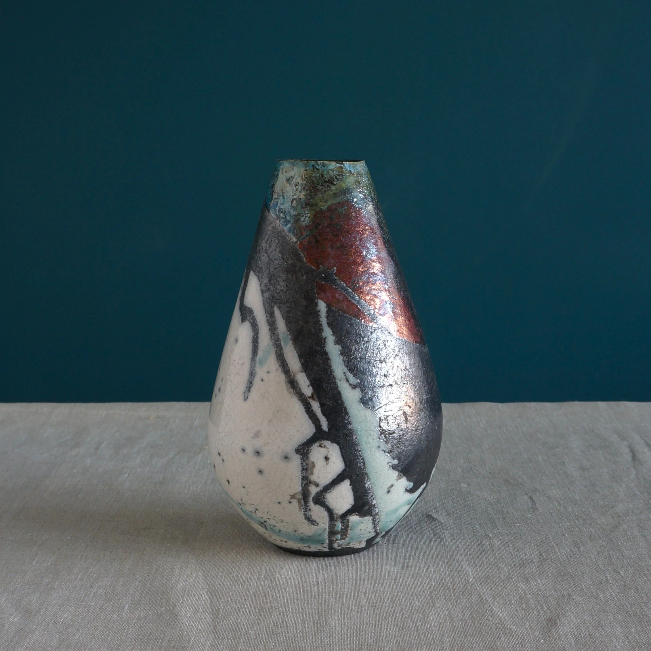 Single Raku Tear Drop Vase.JPG