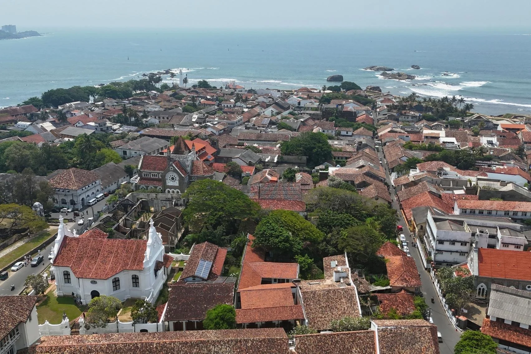 An aerial image looking over a villa for sale in prime Galle Fort location in Sri Lanka